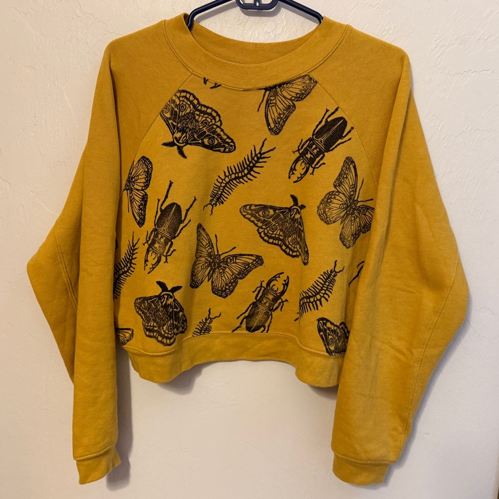 Maude Complex Handmade Block Printed Bug Butterfly Cropped Sweatshirt